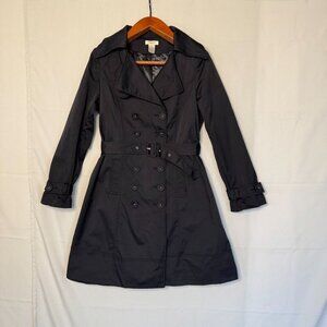Vintage Y2K Vertigo Paris Black Double Breast Knee Length Trench Coat Size Large